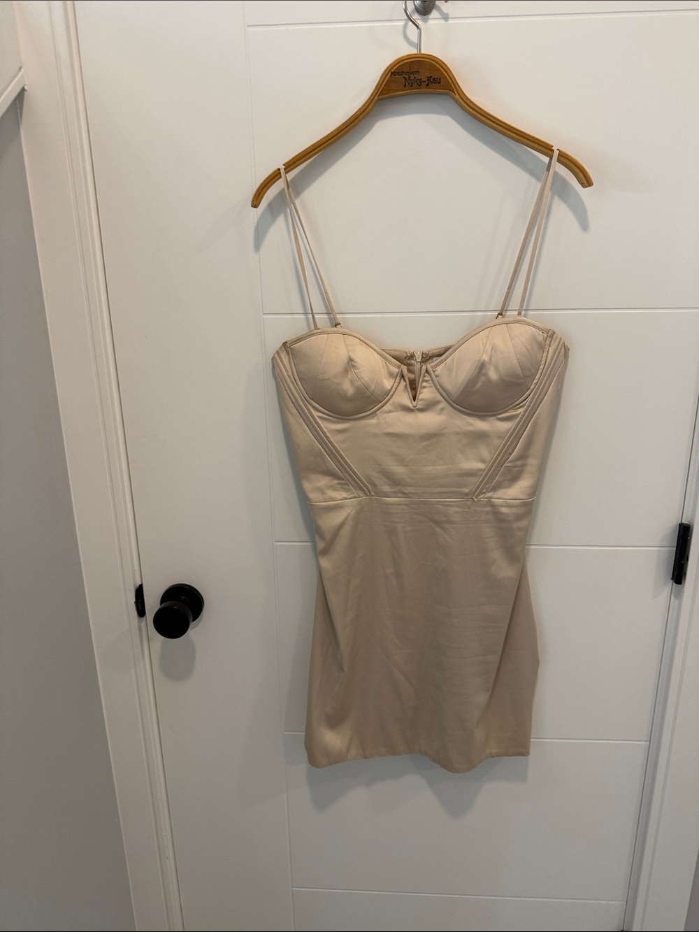 Oh Polly Champagne Satin Slip Dress with Spaghetti Straps size 10